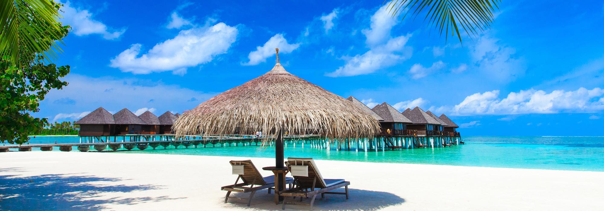 Tropical beach & water bungalows, Maldives